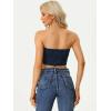 imageAllegra K Denim Crop Tube Top for Womens Strapless Sleeveless Button Corset Top XSmall Dark Blue