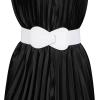 imageAllegra K Plus Size Interlock Buckle 8shaped Faux Leather Elastic Belt Cinch Waistband for LadyWhite