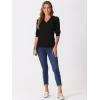 imageAllegra K Sweater Tops for Women Puff Short Sleeve V Neck Trendy Business Casual Summer t Shirt BlousesBlack