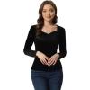 imageAllegra K Velvet Tops for Womens Long Sleeves Sweetheart Neck BlouseBlack