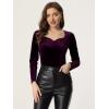 imageAllegra K Velvet Tops for Womens Long Sleeves Sweetheart Neck BlousePurple