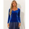 imageAllegra K Velvet Tops for Womens Long Sleeves Sweetheart Neck BlouseRoyal Blue