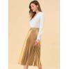 imageAllegra K Women Pleated Skirt Midi Length Elastic High Waisted A Line Metallic Shirring Party SkirtsGold