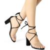 imageAllegra K Womens Clear Strap Block Heels Lace Up Heels SandalsBlack