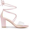 imageAllegra K Womens Clear Strap Block Heels Lace Up Heels SandalsBling Pink