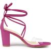 imageAllegra K Womens Clear Strap Block Heels Lace Up Heels SandalsHot Pink