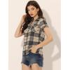 imageAllegra K Womens Cotton Classic Button Down Western Plaid ShirtKhaki Black