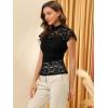 imageAllegra K Womens Elegant Floral Lace Blouse Short Sleeve Keyhole Back Fitted Semi Sheer TopBlack