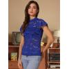 imageAllegra K Womens Elegant Floral Lace Blouse Short Sleeve Keyhole Back Fitted Semi Sheer TopDark Blue