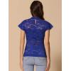 imageAllegra K Womens Elegant Floral Lace Blouse Short Sleeve Keyhole Back Fitted Semi Sheer TopDark Blue