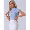 imageAllegra K Womens Elegant Floral Lace Blouse Short Sleeve Keyhole Back Fitted Semi Sheer TopLight Blue