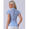 imageAllegra K Womens Elegant Floral Lace Blouse Short Sleeve Keyhole Back Fitted Semi Sheer TopLight Blue