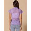 imageAllegra K Womens Elegant Floral Lace Blouse Short Sleeve Keyhole Back Fitted Semi Sheer TopLight Purple