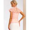 imageAllegra K Womens Elegant Floral Lace Blouse Short Sleeve Keyhole Back Fitted Semi Sheer TopPinks