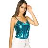 imageAllegra K Womens Metallic Shiny Halloween Party Tank Top Sleeveless Deep V Neck Camisole TopsBlue