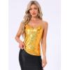imageAllegra K Womens Metallic Shiny Halloween Party Tank Top Sleeveless Deep V Neck Camisole TopsGold Yellow