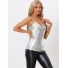 imageAllegra K Womens Metallic Shiny Halloween Party Tank Top Sleeveless Deep V Neck Camisole TopsHolographic Silver