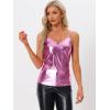 imageAllegra K Womens Metallic Shiny Halloween Party Tank Top Sleeveless Deep V Neck Camisole TopsPink