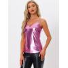 imageAllegra K Womens Metallic Shiny Halloween Party Tank Top Sleeveless Deep V Neck Camisole TopsPink