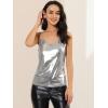 imageAllegra K Womens Metallic Shiny Halloween Party Tank Top Sleeveless Deep V Neck Camisole TopsSilver