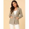imageAllegra K Womens Notched Lapel One Button Boyfriend Blazer Suit Houndstooth Work Office Blazers JacketKhaki