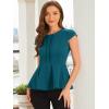 imageAllegra K Womens Peplum Top Cap Sleeve Round Neck 2025 Summer Work Blouse Tops for Business CasualPeacock Blue