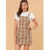 imageAllegra K Womens Plaid Overall Dress Vintage Checkered Suspender Skirt Short Pinafore DressBrownwhite