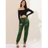imageAllegra K Womens Satin Pants Drawstring Elastic Waist Straight Leg Ankle Length Dressy Joggers with PocketDark Green