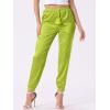 imageAllegra K Womens Satin Pants Drawstring Elastic Waist Straight Leg Ankle Length Dressy Joggers with PocketFluorescent Yellow
