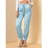 imageAllegra K Womens Satin Pants Drawstring Elastic Waist Straight Leg Ankle Length Dressy Joggers with PocketLight Blue