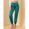 imageAllegra K Womens Satin Pants Drawstring Elastic Waist Straight Leg Ankle Length Dressy Joggers with PocketPeacock Blue