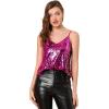 imageAllegra K Womens Sequined Shining Camisole Club Party Glitter Disco Sparkle Cami TopFushsia Gold