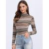 imageAllegra K Womens Striped Top Long Sleeve Casual Slim Turtleneck Fall Christmas Party Shirt 2025Brown Striped