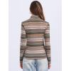imageAllegra K Womens Striped Top Long Sleeve Casual Slim Turtleneck Fall Christmas Party Shirt 2025Brown Striped