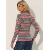 imageAllegra K Womens Striped Top Long Sleeve Casual Slim Turtleneck Fall Christmas Party Shirt 2025Red Striped