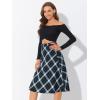 imageAllegra K Womens Tartan Plaid High Waist Belted Vintage ALine Midi SkirtBlue White