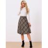imageAllegra K Womens Tartan Plaid High Waist Belted Vintage ALine Midi SkirtKhaki