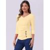 imageAllegra K Womens V Neck Blouse 34 Sleeves Solid Knitted Buttons Decor Ruched TopApricot