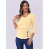 imageAllegra K Womens V Neck Blouse 34 Sleeves Solid Knitted Buttons Decor Ruched TopApricot