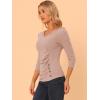 imageAllegra K Womens V Neck Blouse 34 Sleeves Solid Knitted Buttons Decor Ruched TopBeige Pink