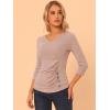 imageAllegra K Womens V Neck Blouse 34 Sleeves Solid Knitted Buttons Decor Ruched TopBeige Pink