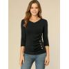 imageAllegra K Womens V Neck Blouse 34 Sleeves Solid Knitted Buttons Decor Ruched TopBlack