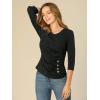 imageAllegra K Womens V Neck Blouse 34 Sleeves Solid Knitted Buttons Decor Ruched TopBlack