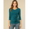 imageAllegra K Womens V Neck Blouse 34 Sleeves Solid Knitted Buttons Decor Ruched TopBlue Green