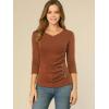 imageAllegra K Womens V Neck Blouse 34 Sleeves Solid Knitted Buttons Decor Ruched TopBrown