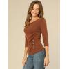 imageAllegra K Womens V Neck Blouse 34 Sleeves Solid Knitted Buttons Decor Ruched TopBrown