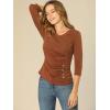 imageAllegra K Womens V Neck Blouse 34 Sleeves Solid Knitted Buttons Decor Ruched TopBrown