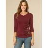 imageAllegra K Womens V Neck Blouse 34 Sleeves Solid Knitted Buttons Decor Ruched TopBurgundy
