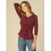 imageAllegra K Womens V Neck Blouse 34 Sleeves Solid Knitted Buttons Decor Ruched TopBurgundy