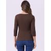 imageAllegra K Womens V Neck Blouse 34 Sleeves Solid Knitted Buttons Decor Ruched TopCoffee Brown